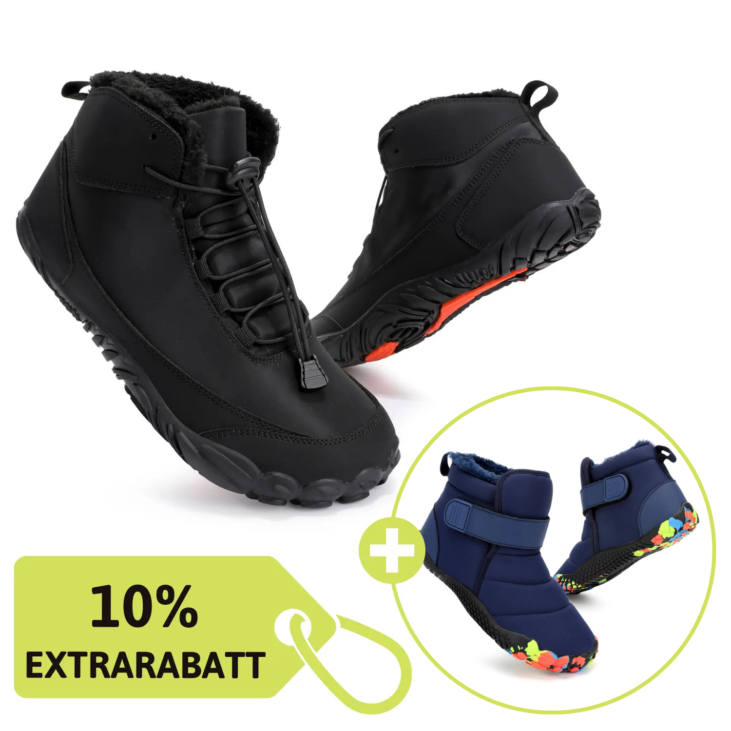 Familien-Paket – 99,7 % wasserdicht & schneefest. Winter‑Barfußschuhe + Winterfeste, isolierte High-Top-Barfußschuhe für Kinder